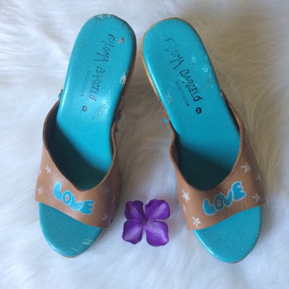 Paloma Barcelo | Shoes | Vintage Hand Painted Parrot Wood Leather Heels ...